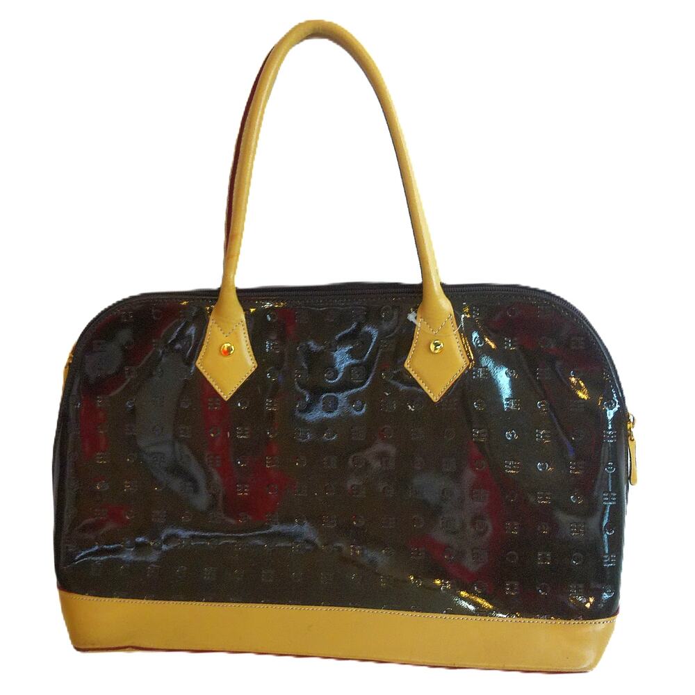 Arcadia Bugatti Classic Satchel Patent Leather Handbag Brown Natural